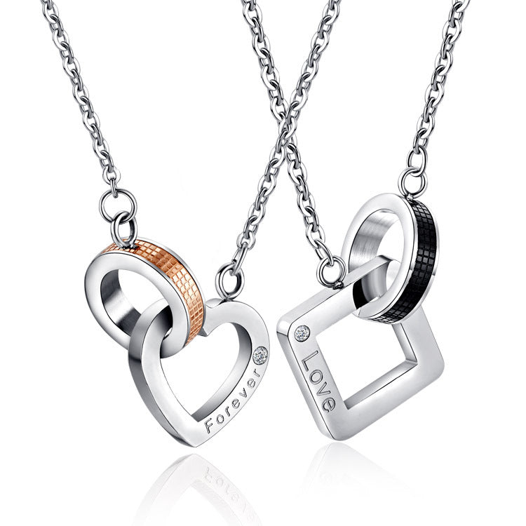 His and Hers: Heart & Square Pendant Necklaces