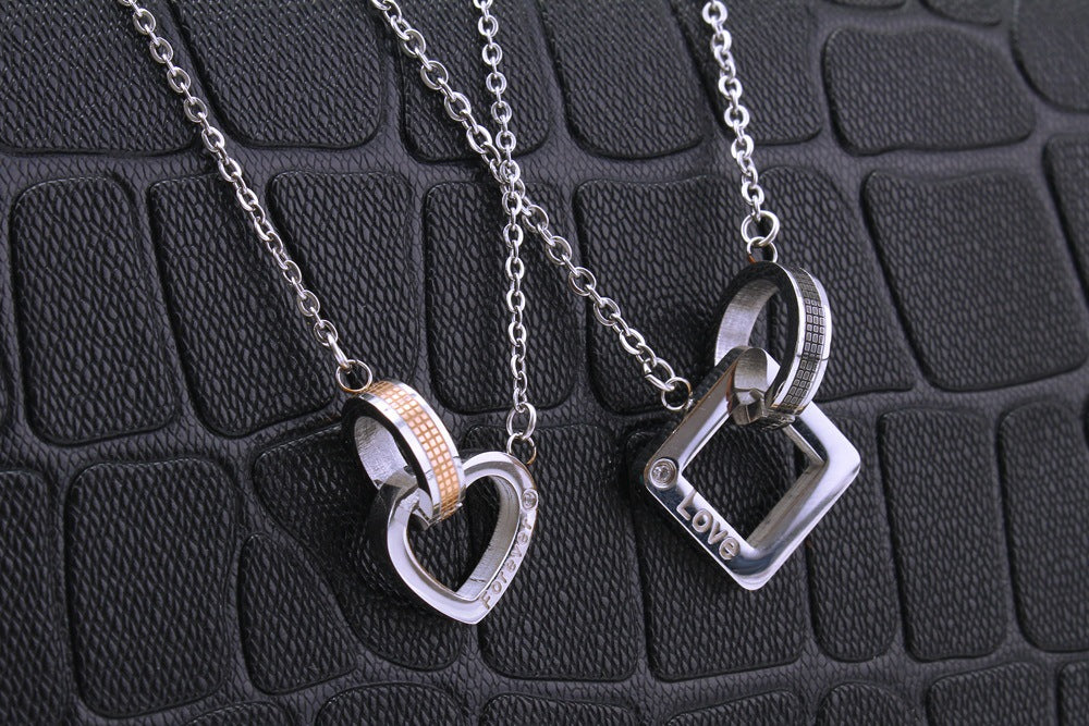 His and Hers: Heart & Square Pendant Necklaces